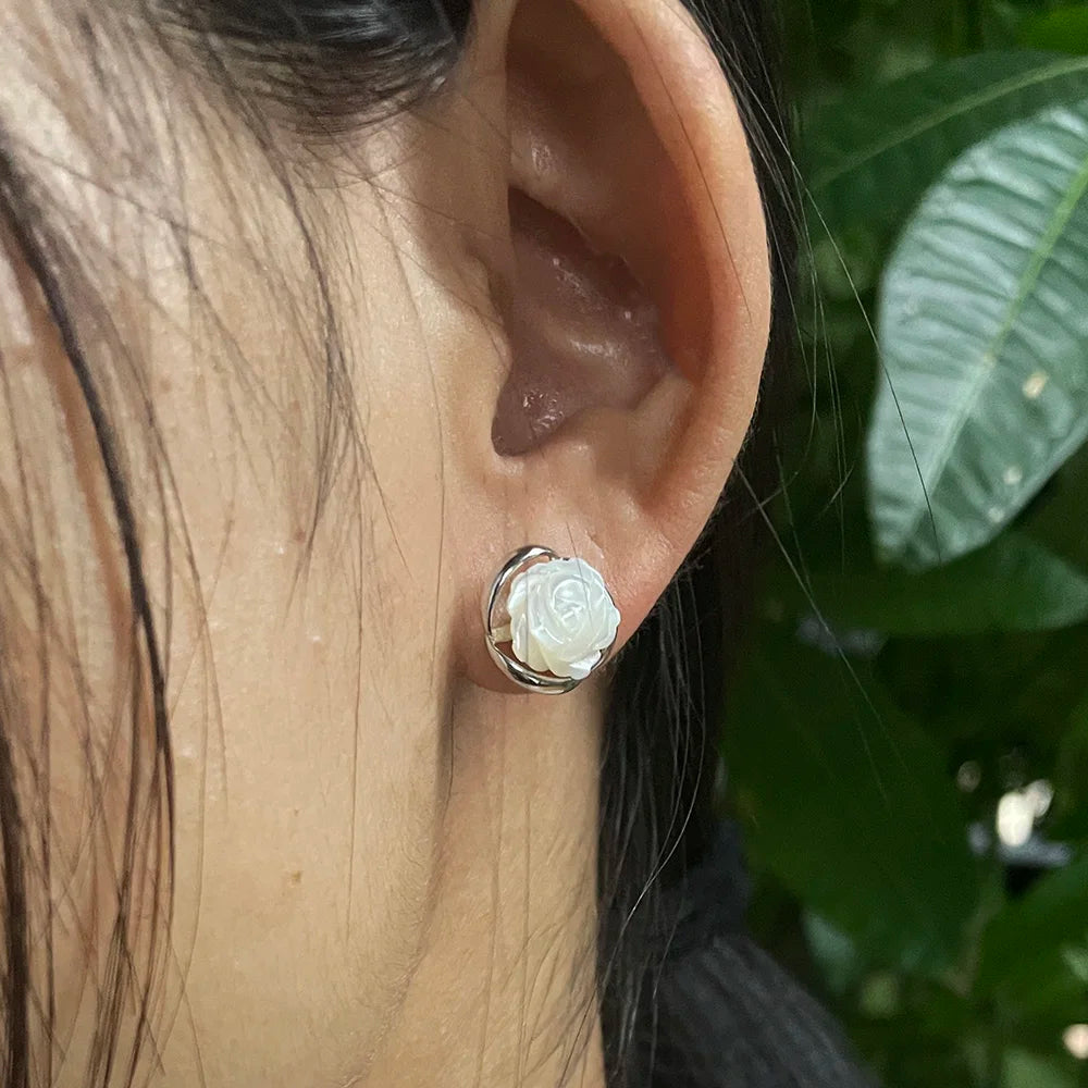 Bara the White Rose 925 Sterling Silver Earrings