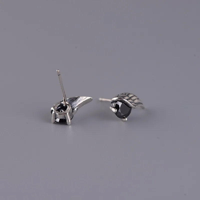 Black Zircon Yatagarasu Crow 925 Sterling Silver Earrings