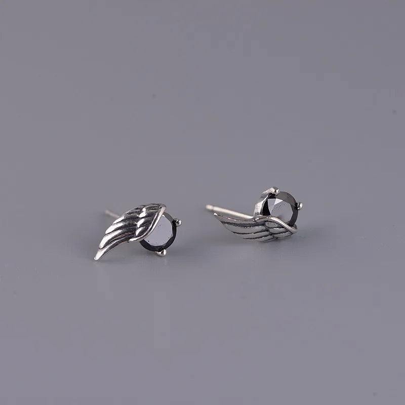 Black Zircon Yatagarasu Crow 925 Sterling Silver Earrings