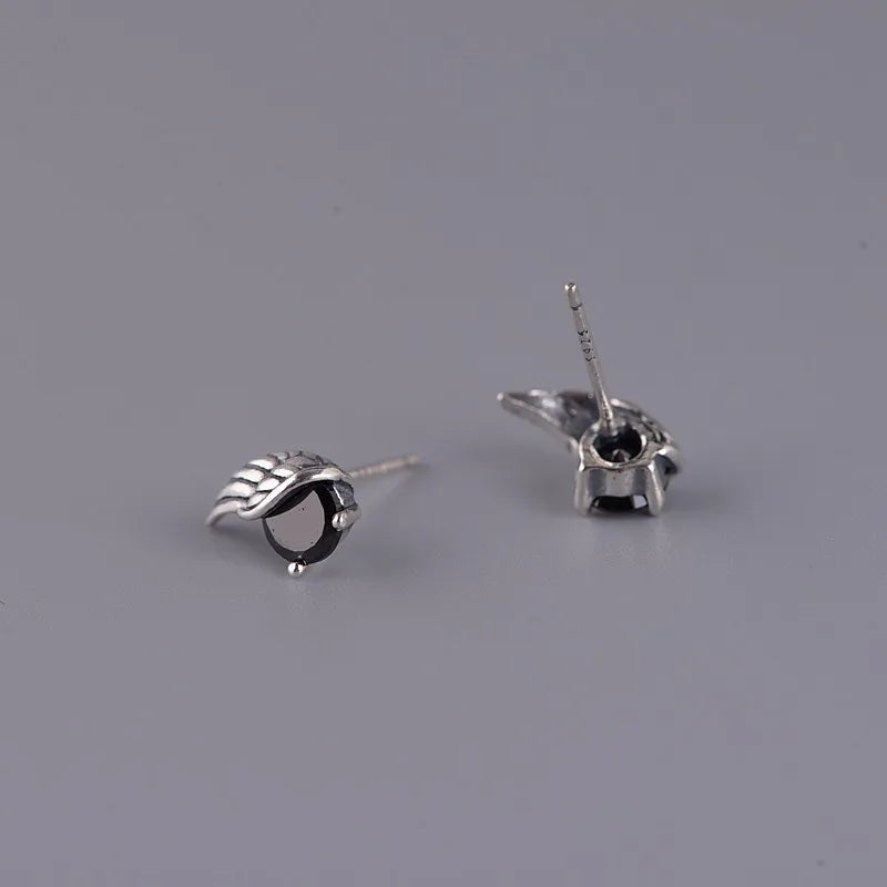 Black Zircon Yatagarasu Crow 925 Sterling Silver Earrings