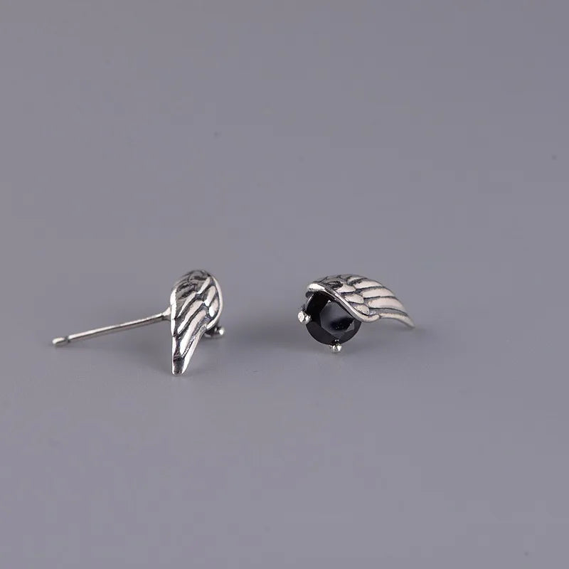Black Zircon Yatagarasu Crow 925 Sterling Silver Earrings
