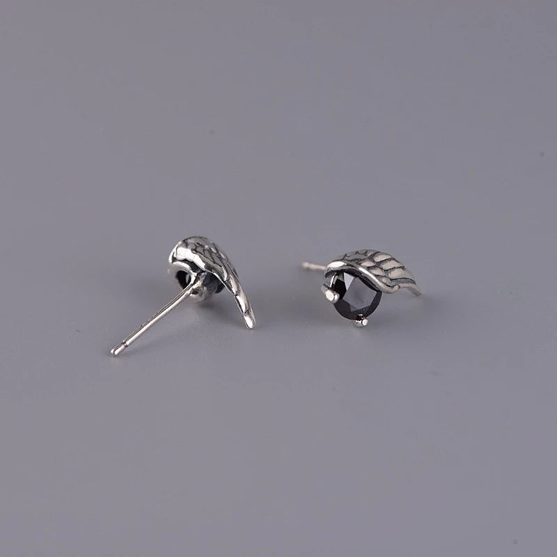 Black Zircon Yatagarasu Crow 925 Sterling Silver Earrings