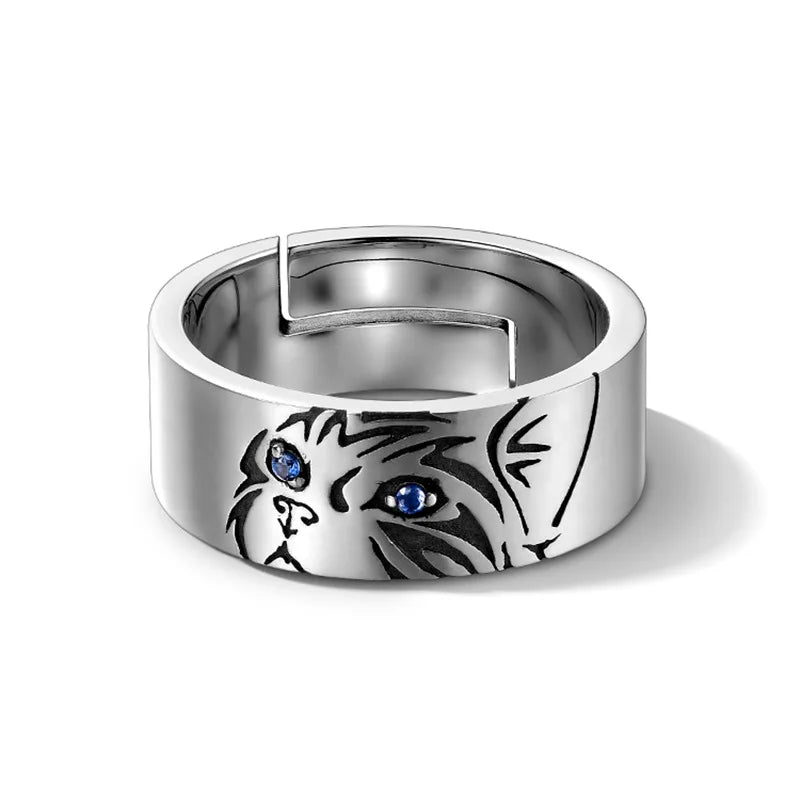 Blue Eyes Kawaii Neko Cat Adjustable Steel Ring