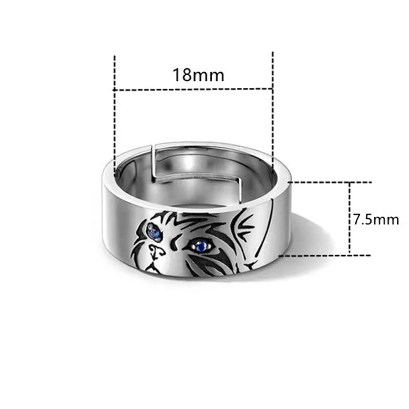 Blue Eyes Kawaii Neko Cat Adjustable Steel Ring
