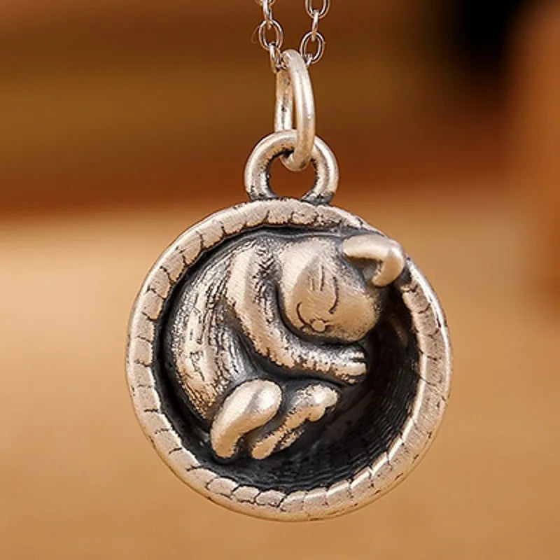 Cat in a Basket 990 Silver Pendant