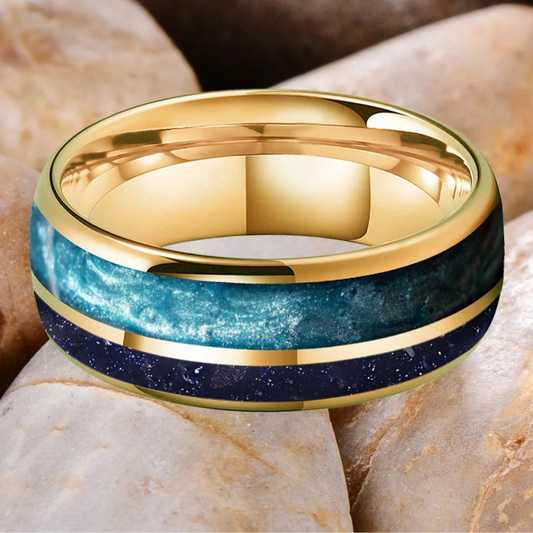 Dusk in Japan Tungsten Carbide Ring with Sandstone and Crushed Pearl