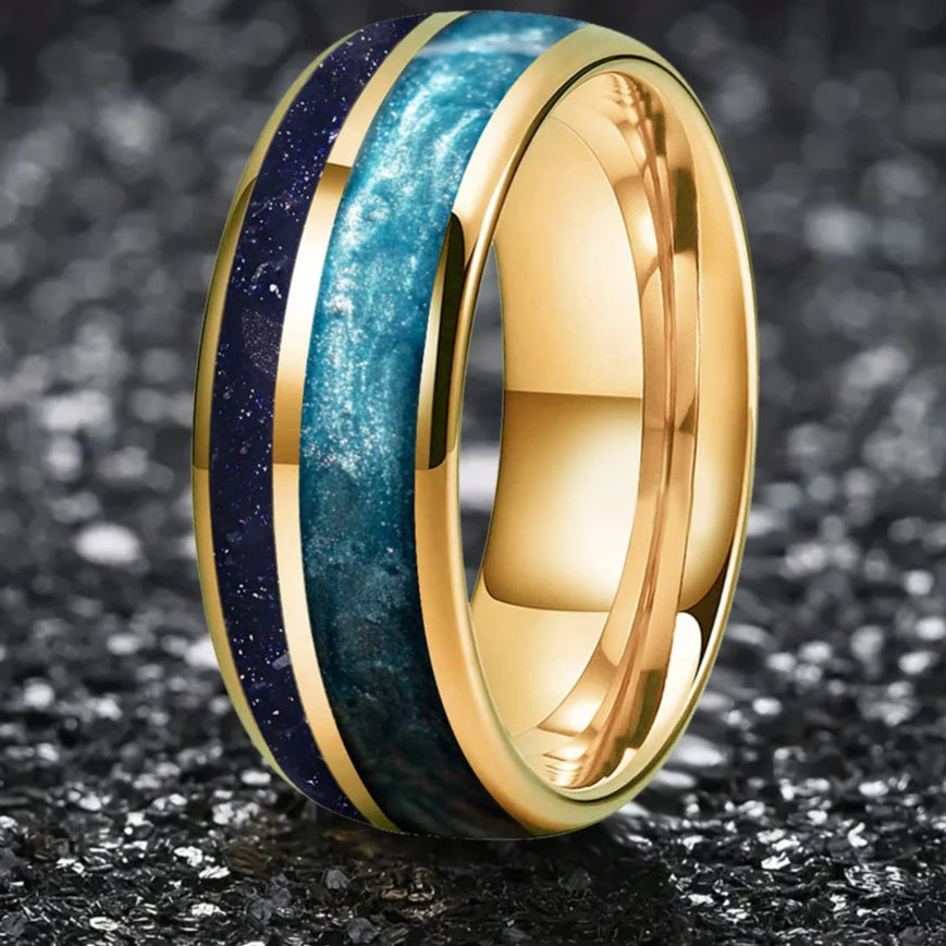 Dusk in Japan Tungsten Carbide Ring with Sandstone and Crushed Pearl