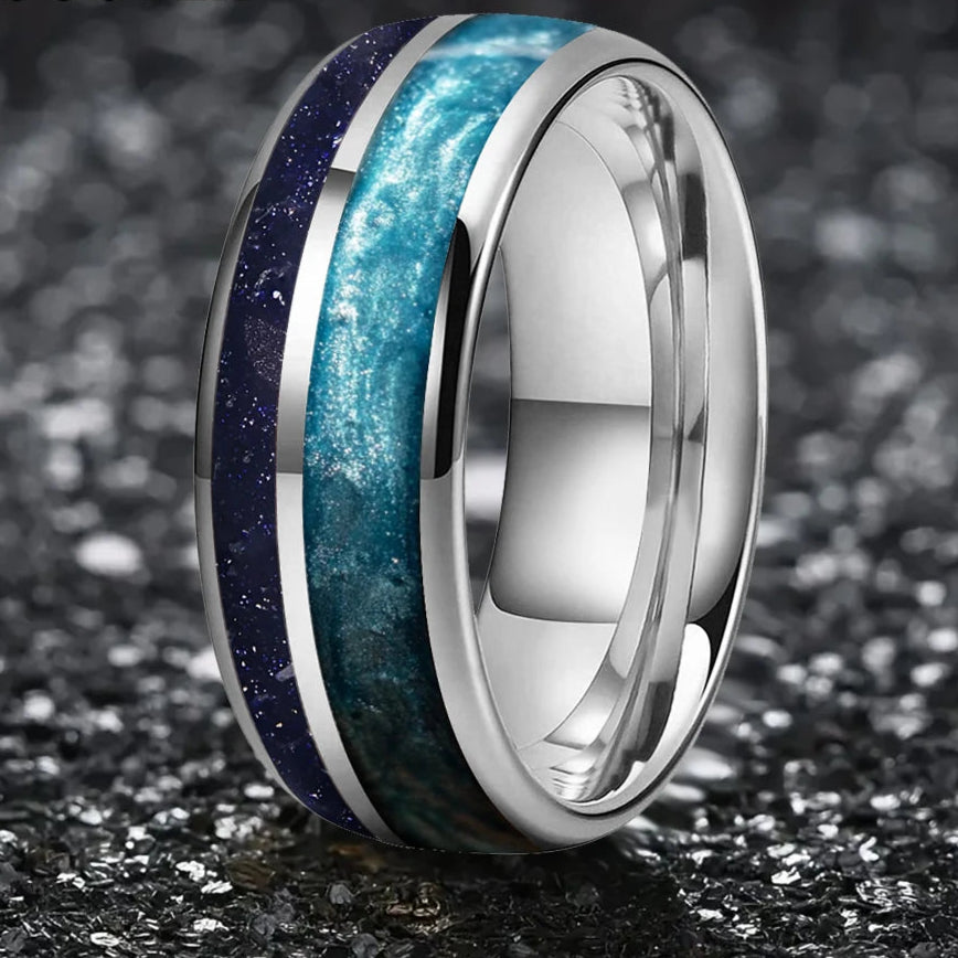 Dusk in Japan Tungsten Carbide Ring with Sandstone and Crushed Pearl