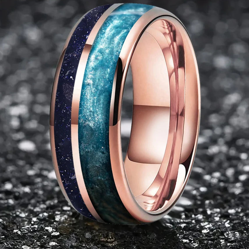 Dusk in Japan Tungsten Carbide Ring with Sandstone and Crushed Pearl
