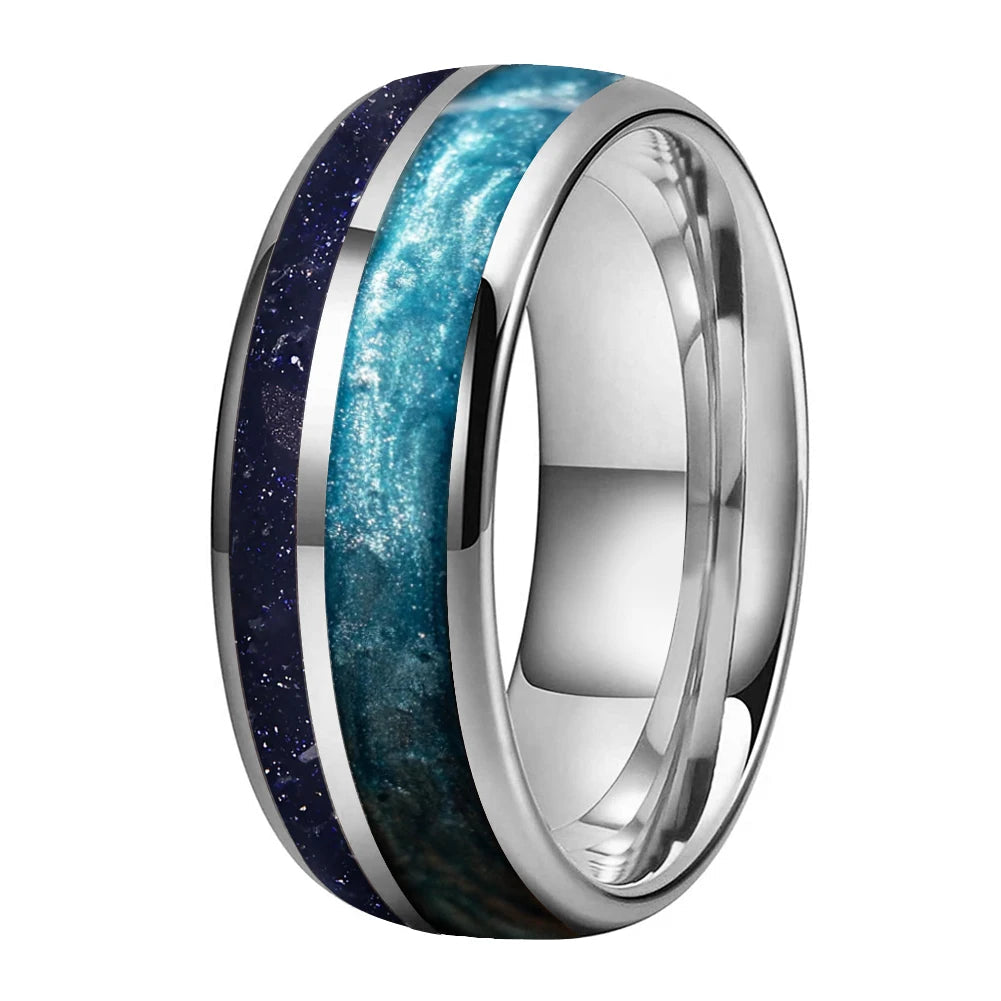 Dusk in Japan Tungsten Carbide Ring with Sandstone and Crushed Pearl