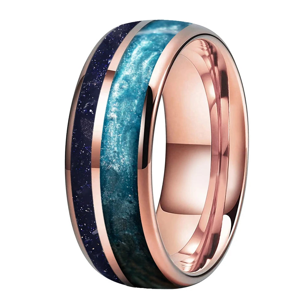 Dusk in Japan Tungsten Carbide Ring with Sandstone and Crushed Pearl