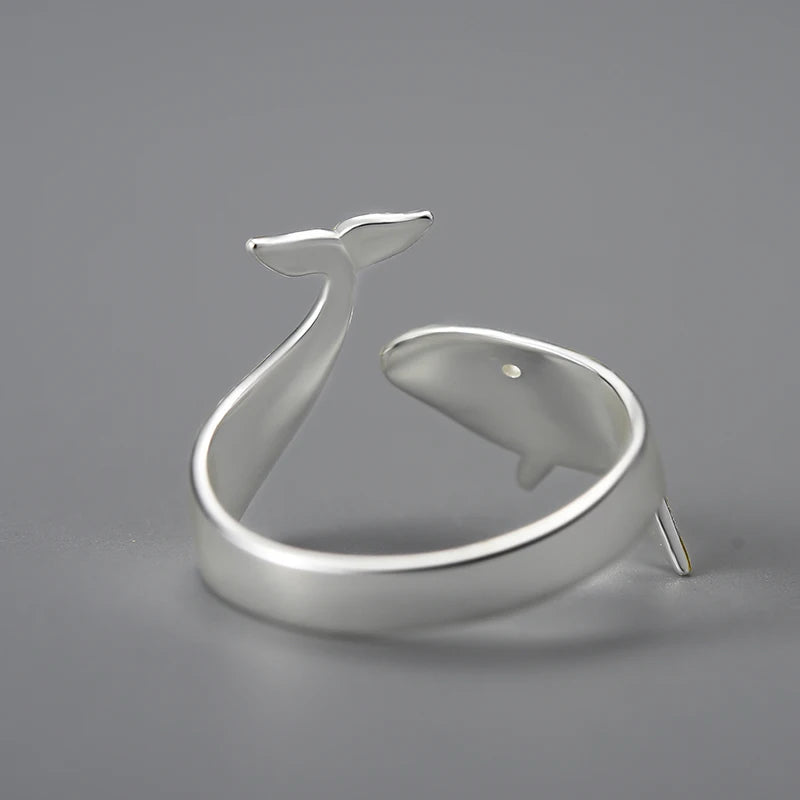 Ebisu Blessing Adjustable Whale Ring in 925 Sterling Silver