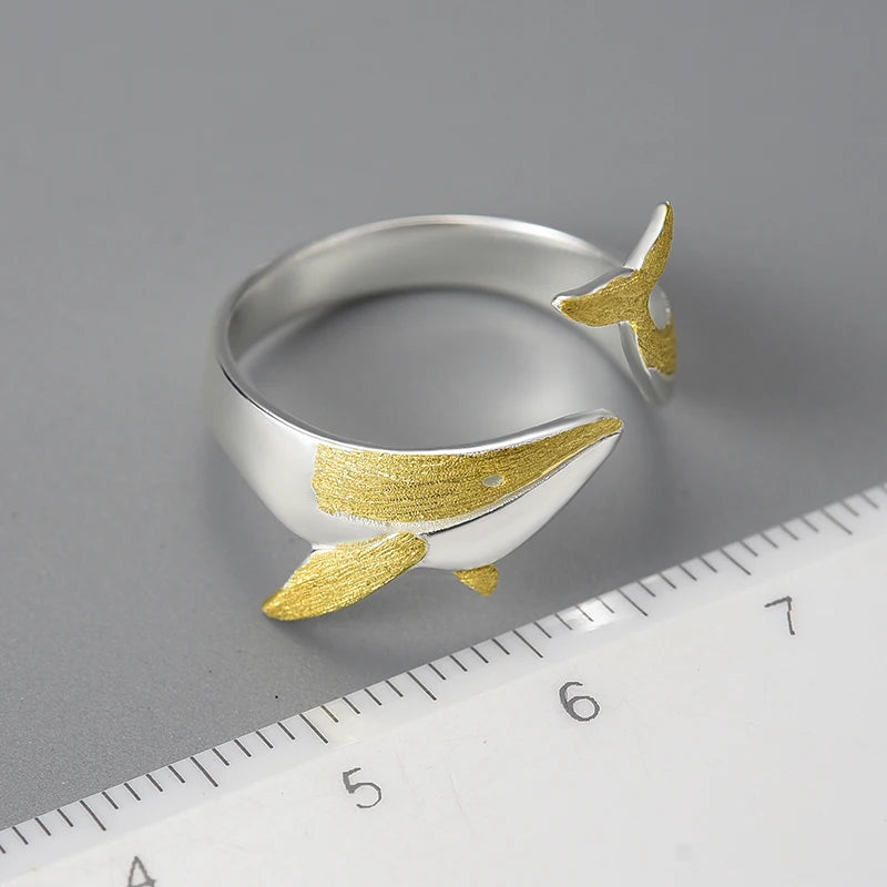 Ebisu Blessing Adjustable Whale Ring in 925 Sterling Silver