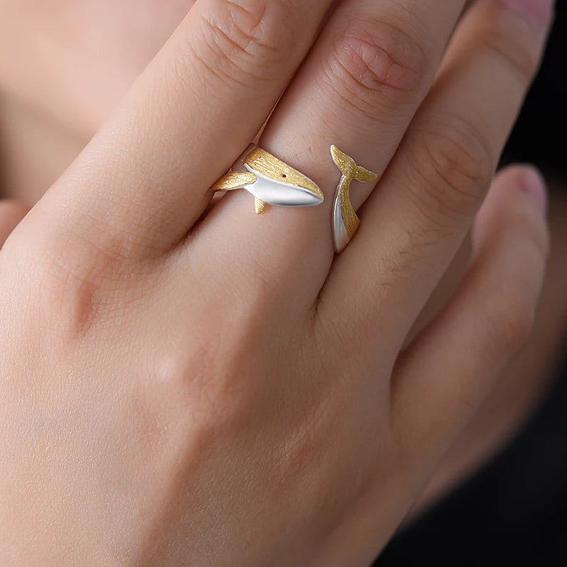 Ebisu Blessing Adjustable Whale Ring in 925 Sterling Silver