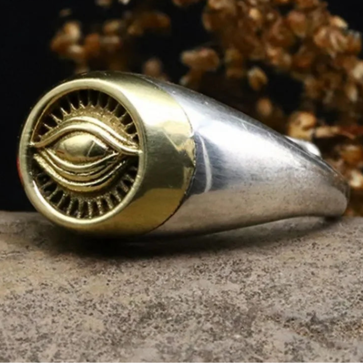 Eye of Amaterasu the Sun Kami 925 Sterling Silver Adjustable Ring