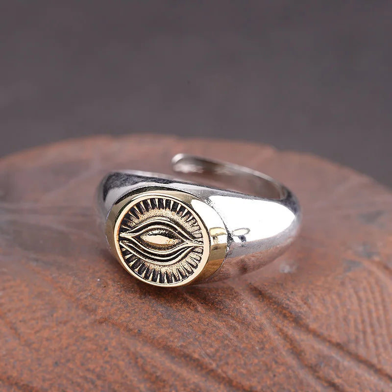 Eye of Amaterasu the Sun Kami 925 Sterling Silver Adjustable Ring