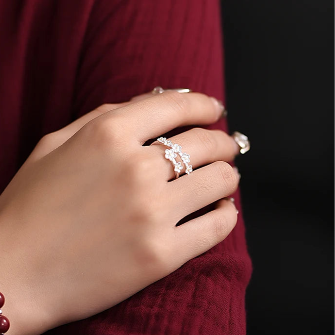 Forget-me-not Flower 990 Fine Silver Adjustable Ring