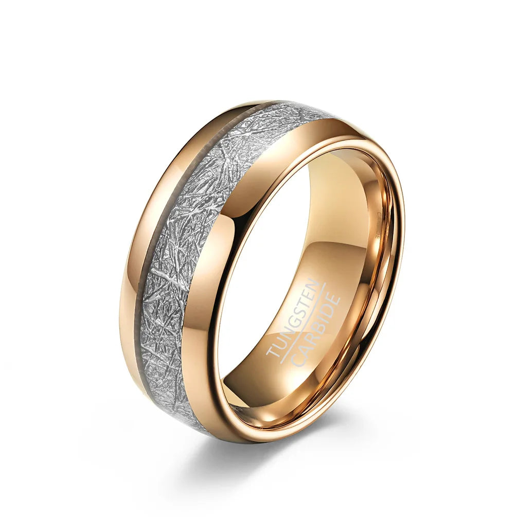 Golden Raijin Thunderbolt Tungsten Carbide Ring with Meteorite Inlay