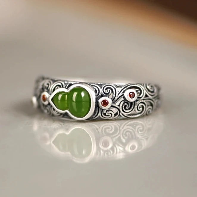 Green Gourd Adjustable 925 Sterling Silver Ring