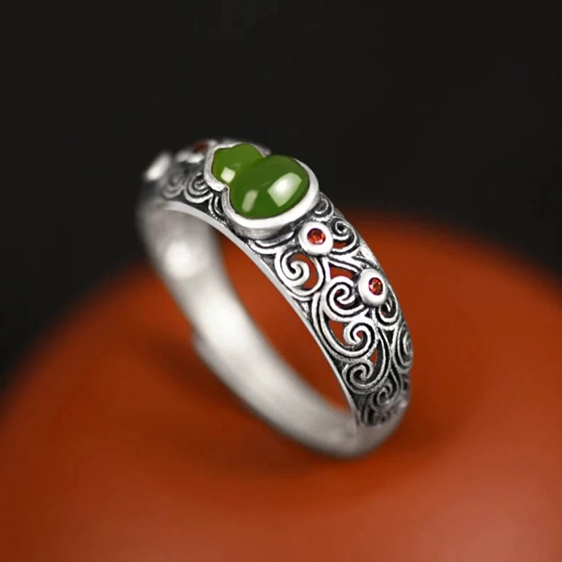 Green Gourd Adjustable 925 Sterling Silver Ring