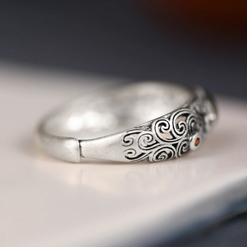 Green Gourd Adjustable 925 Sterling Silver Ring