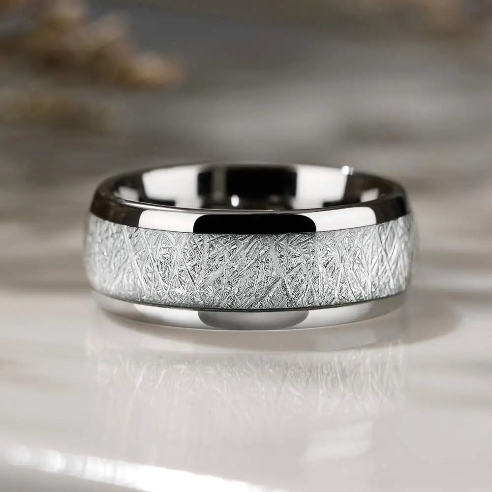 Raijin Thunderbolt Tungsten Carbide Ring with Meteorite Inlay