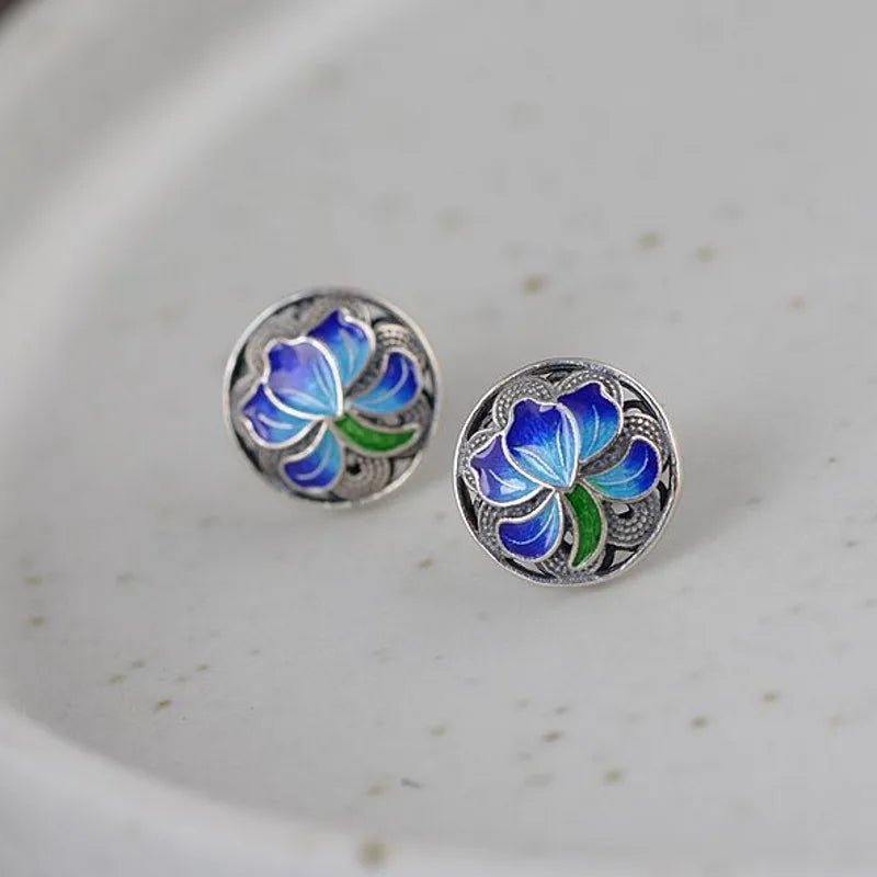 Blue Lotus 925 Sterling Silver Earrings