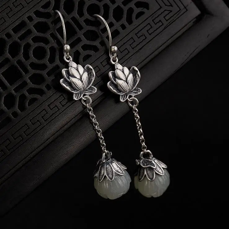 Lotus with Pearl 925 Silver Plated Earrings
