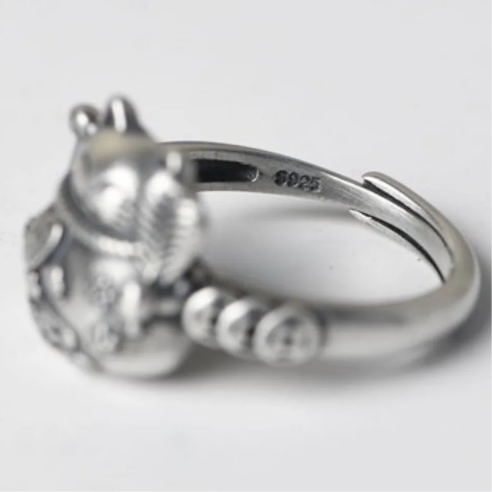 Lucky Cat Maneki Neko 925 Sterling Silver Ring