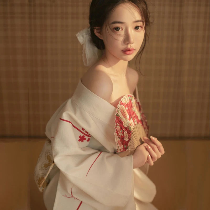 Red Sakura on Snow Yukata Kimono and Robe