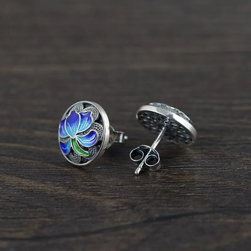 Blue Lotus 925 Sterling Silver Earrings