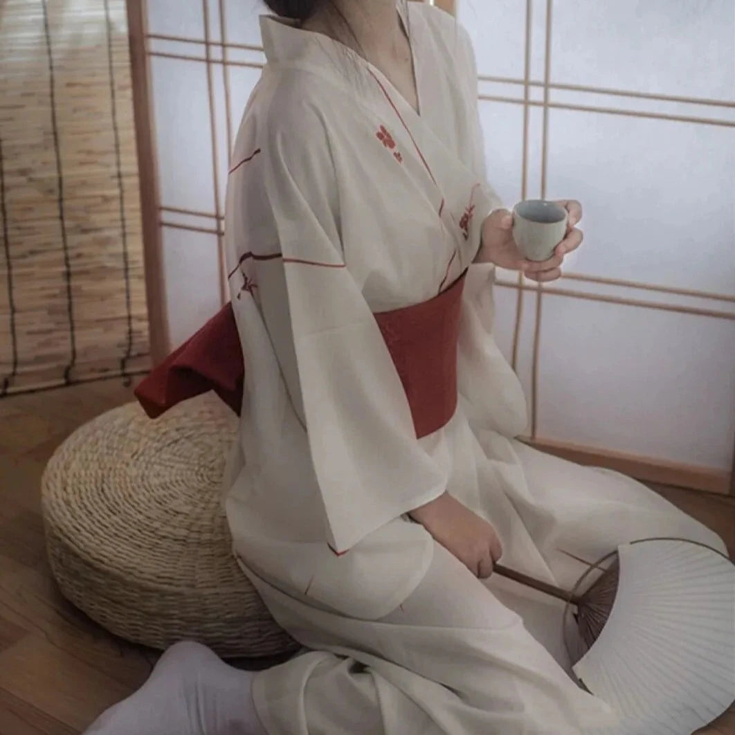 Red Sakura on Snow Yukata Kimono and Robe