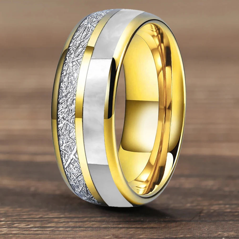 Hokkaido Snows Tungsten Carbide Ring with Mother of Pearl Inlay
