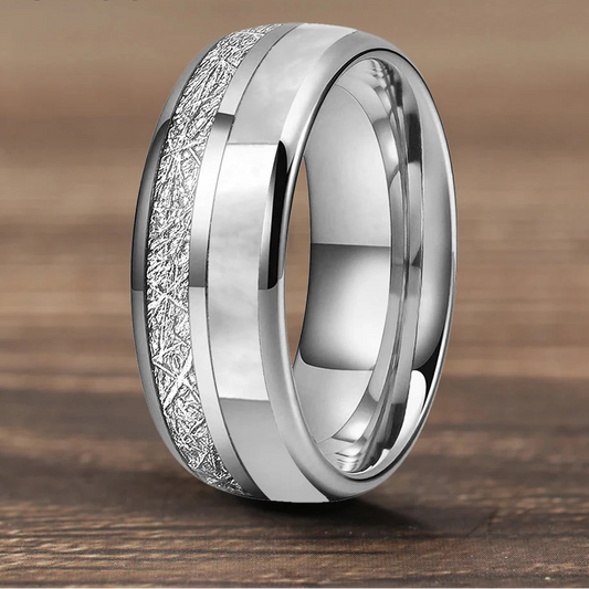 Hokkaido Snows Tungsten Carbide Ring with Mother of Pearl Inlay
