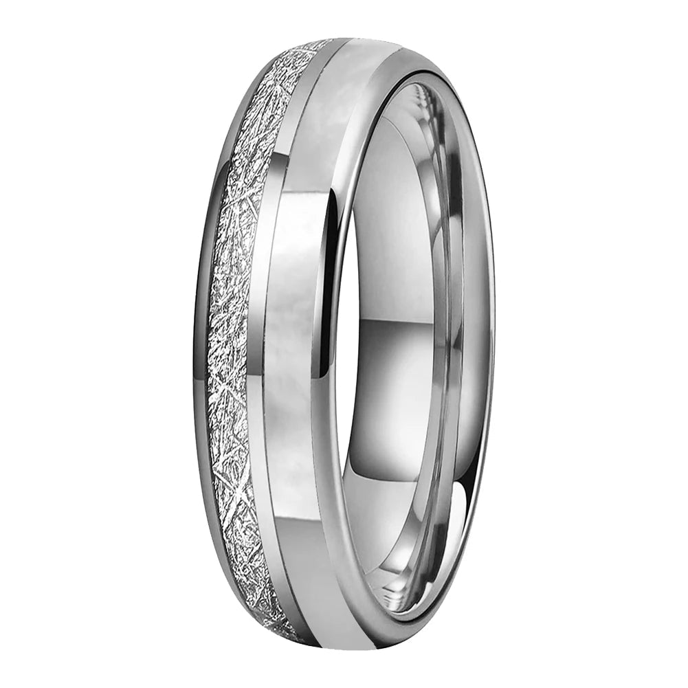 Hokkaido Snows Tungsten Carbide Ring with Mother of Pearl Inlay