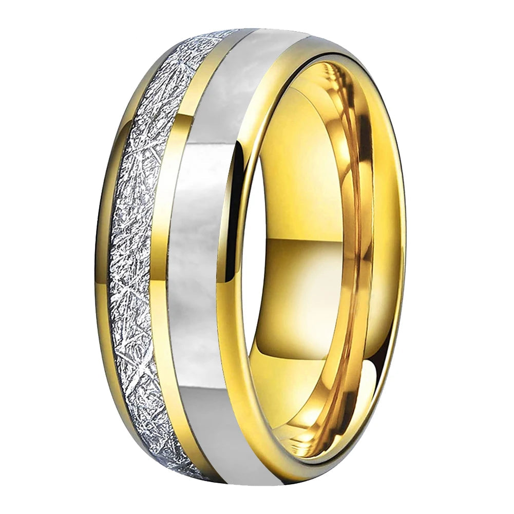 Hokkaido Snows Tungsten Carbide Ring with Mother of Pearl Inlay
