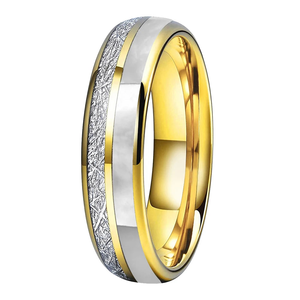 Hokkaido Snows Tungsten Carbide Ring with Mother of Pearl Inlay