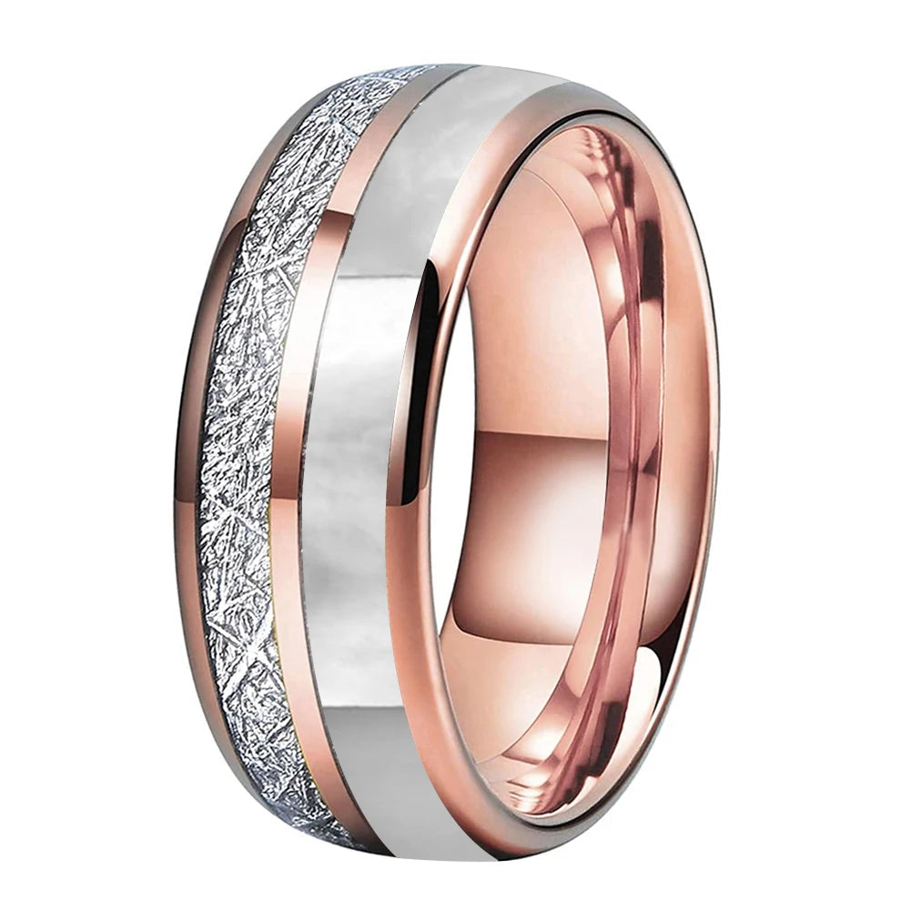 Hokkaido Snows Tungsten Carbide Ring with Mother of Pearl Inlay
