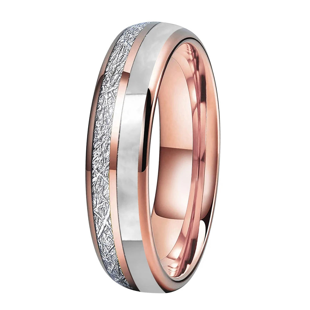 Hokkaido Snows Tungsten Carbide Ring with Mother of Pearl Inlay