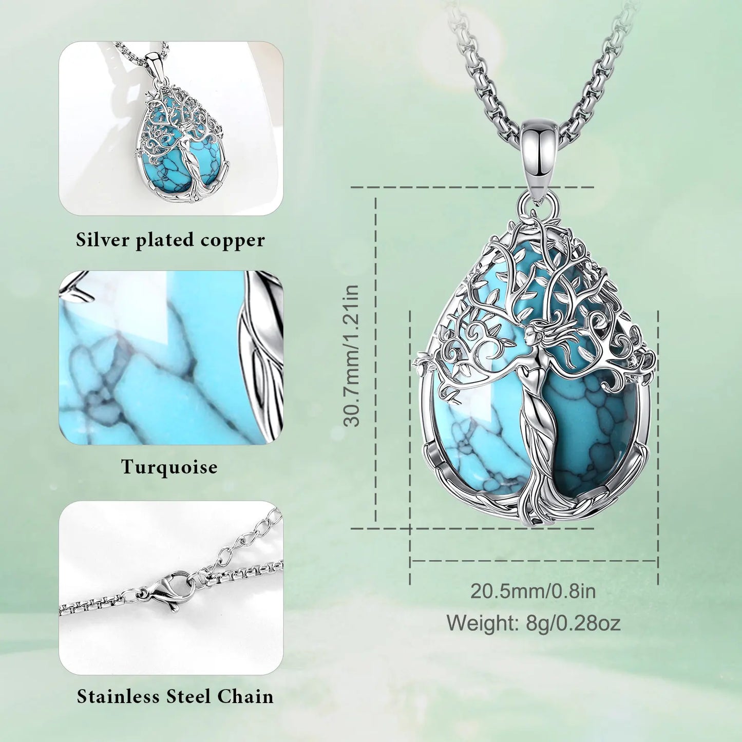Izanami Kami over Sakura Tree Turquoise Stone Necklace