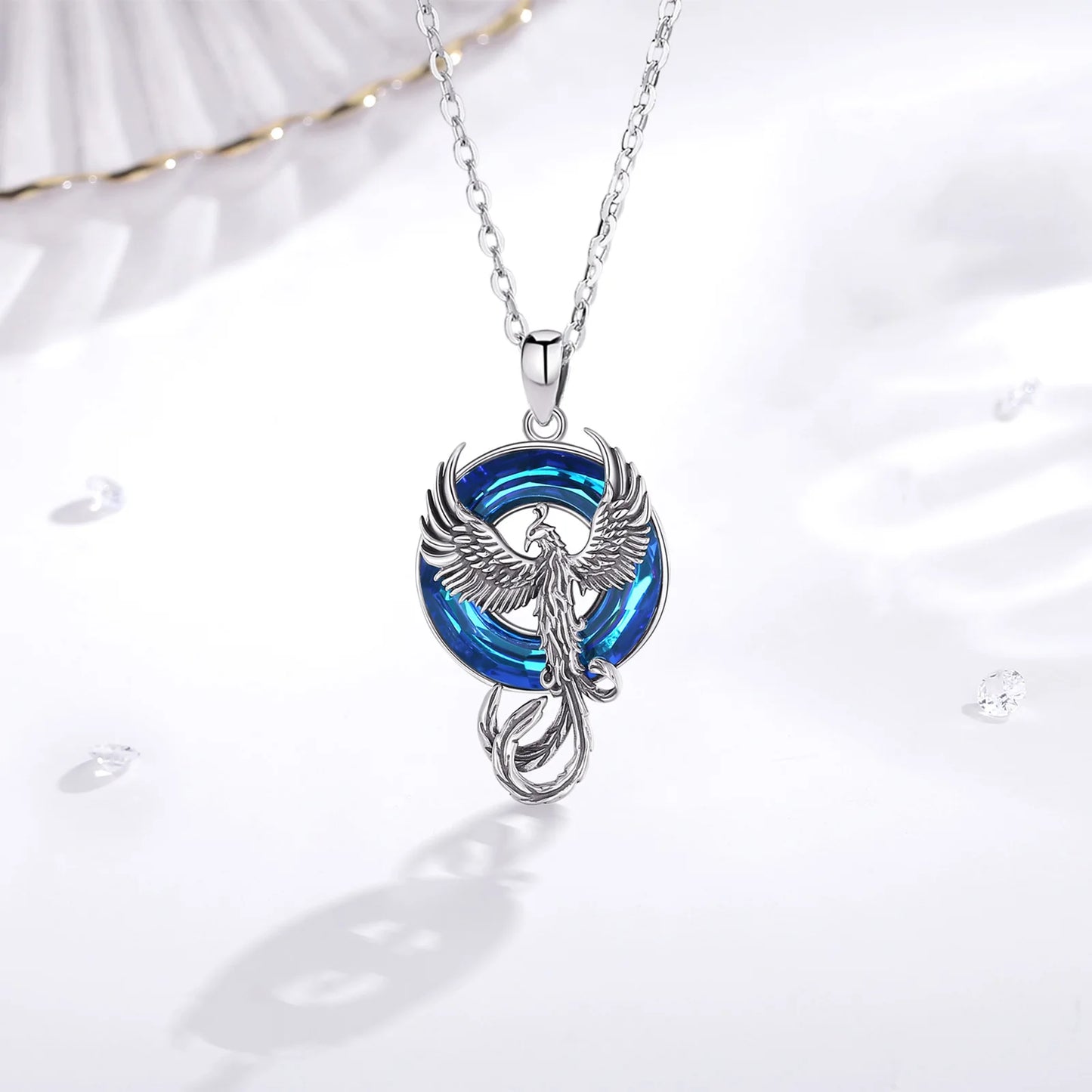 Phoenix over Crystal 925 Sterling Silver Necklace