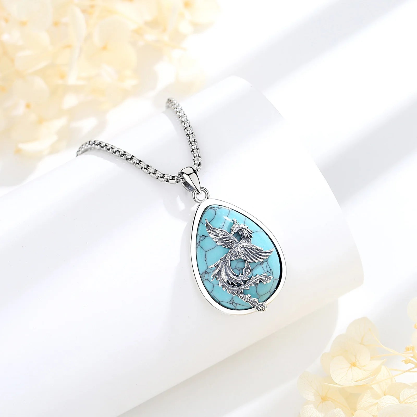 Phoenix over Turquoise  925 Silver Necklace