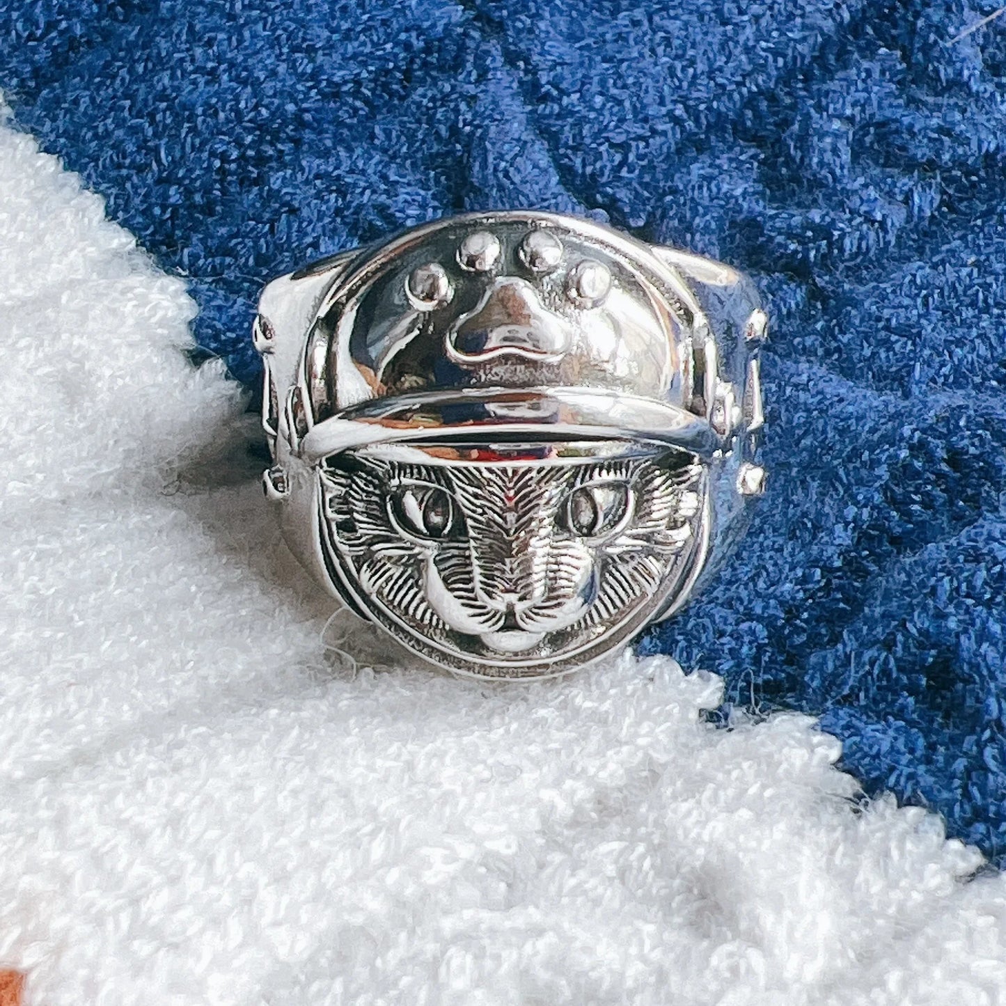 Samurai Neko Cat Adjustable Steel Ring