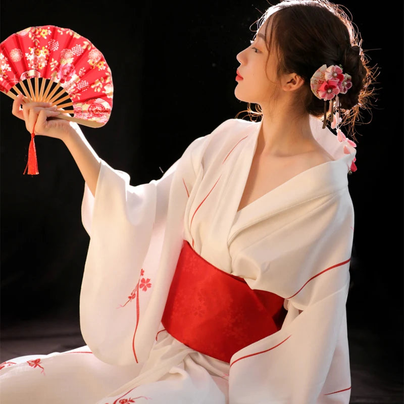 Red Sakura on Snow Yukata Kimono and Robe