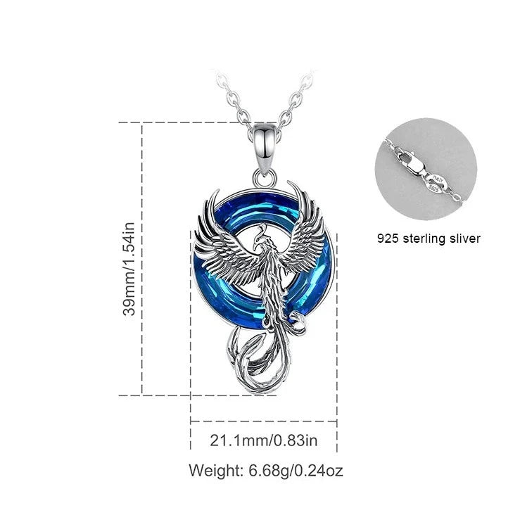 Phoenix over Crystal 925 Sterling Silver Necklace