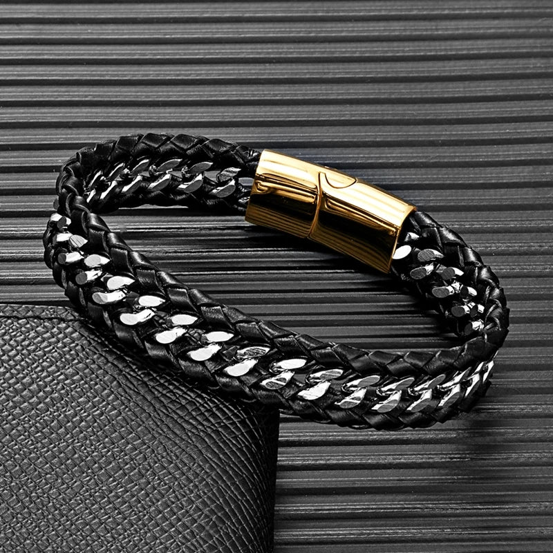 Mizuhiki Steel and Leather Braided Bracelet