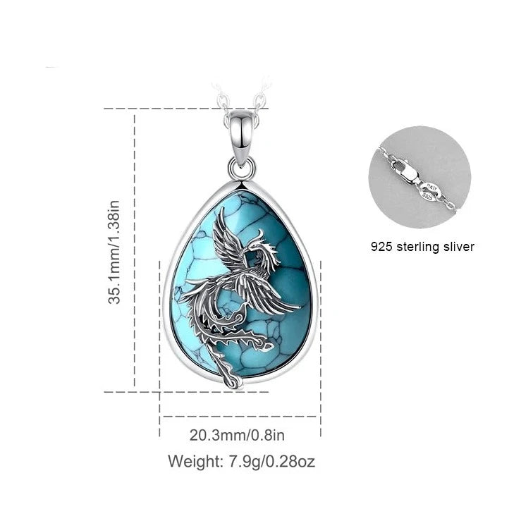 Phoenix over Turquoise  925 Silver Necklace