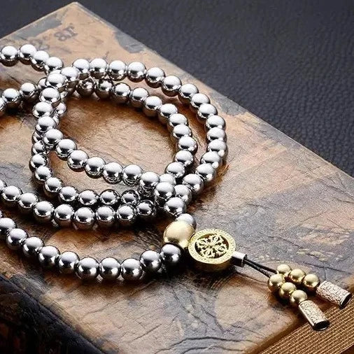 Defense Prayer Mala Steel Beads Necklace