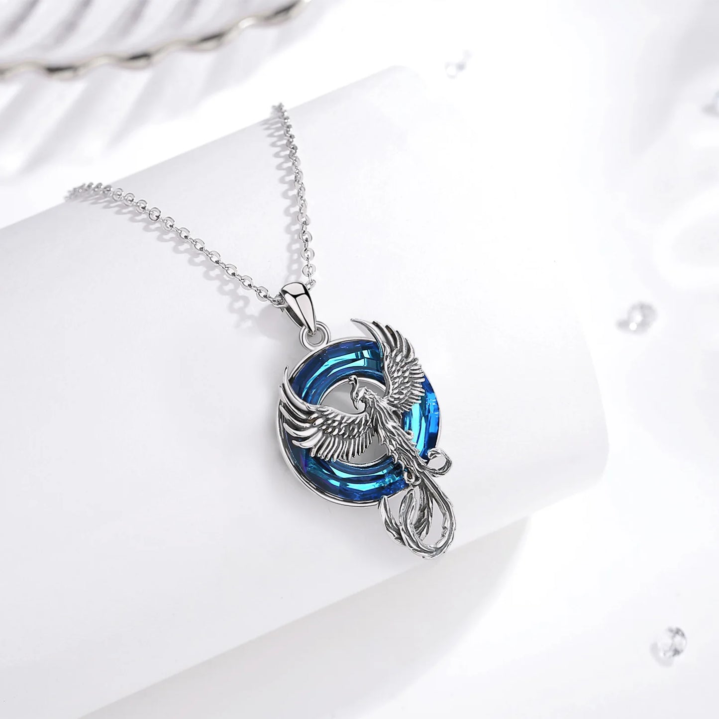 Phoenix over Crystal 925 Sterling Silver Necklace