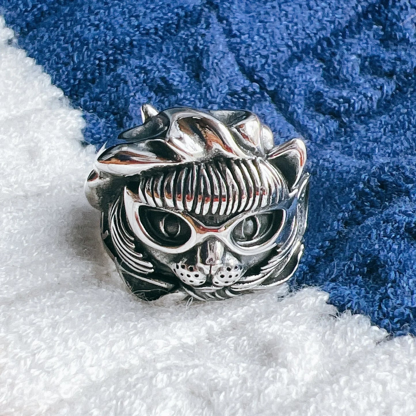 Samurai Neko Cat Adjustable Steel Ring